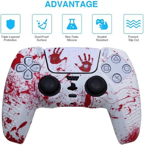IVYUEEN Anti-Slip Printing Protective Skin for PlayStation 5 PS5 Controller Graffiti Blood Silicone Case for DualSense Wireless Controller with Touch Pad Sticker Accessories in Saudi Arabia