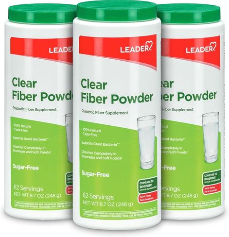 Leader Prebiotic Fiber Supplement Powder for Digestive Health, 100% Natural Daily Fiber Powder, Sugar-Free, Taste-Free, Gluten Free, Non-GMO, Unflavored, 62 Servings (8.7 OZ) in Kuwait