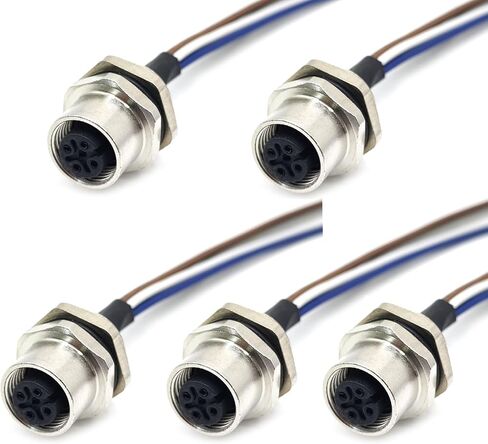5Pcs M12 5 Pin A Code Female Connector Cable, IP67 Waterproof Back Mount Cable UnShielded Straight Aviation Socket Electrical Cable Sensor Receptacle 125V 4A (1.64ft/0.5Meter) in Saudi Arabia