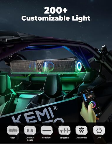 KEMIMOTO 2025 Midnight 80 32-inch UTV Sound Bar, IP66 Waterproof Golf Cart Sound Bar, ATV Speaker Bluetooth with RGB, SxS Soundbar Compatible with Polaris RZR Can-Am w/ 1.25 in - 2 in Roll Bar in Saudi Arabia