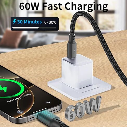 Short USB C to USB C Cable 1.5ft 3Pack, USB C Cable Short 60W(3A) PD Fast Charging Nylon Braided USBC to Type C Cord 18inch for iPhone 16 15 Pro Max Samsung Galaxy S234 S23, Moto G8, Google Pixel in Kuwait