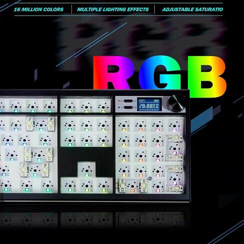 GMK104 Mechanical Keyboard Barebones,VIA Programmable Wireless BT5.0/2.4G/Type-C Gasket Mounted HotSwap Custom Barebones Keyboard Kit Full Size RGB Gaming DIY Key Board with Screen&Knob (Black) in Kuwait