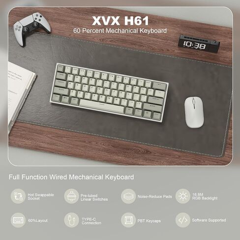 60% Gaming Keyboard,Wired Backlit Mini Membrane Keyboard, Strong Mechanical Feel for PC/Mac Gamer, Typist, Travel, Easy to Carry on Business Trip(61 Keys)-Black in Kuwait