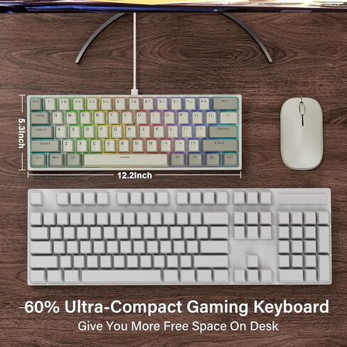 60% Gaming Keyboard,Wired Backlit Mini Membrane Keyboard, Strong Mechanical Feel for PC/Mac Gamer, Typist, Travel, Easy to Carry on Business Trip(61 Keys)-Black in Kuwait