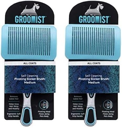 Groomist Slicker Dog Brush for Medium Dogs, with Ergonomic Handle | Self Cleaning Slicker Brush for Dogs | Pivoting Slicker Dog Brush for Shedding to Take Care of Loose Hairs and Mats in Saudi Arabia