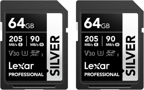 LEXAR Professional Silver 128GB 2-Pack SDXC UHS-I بطاقة ذاكرة ، حتى 205 ميجابايت/ثانية ، 140 ميجابايت/ثانية ، الفئة 10 ، U3 ، V30 ، بطاقة SD للمصورين المحترفين ، مصورين الفيديو ، المتحمسون in Kuwait
