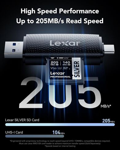 LEXAR Professional Silver 128GB 2-Pack SDXC UHS-I بطاقة ذاكرة ، حتى 205 ميجابايت/ثانية ، 140 ميجابايت/ثانية ، الفئة 10 ، U3 ، V30 ، بطاقة SD للمصورين المحترفين ، مصورين الفيديو ، المتحمسون in Kuwait