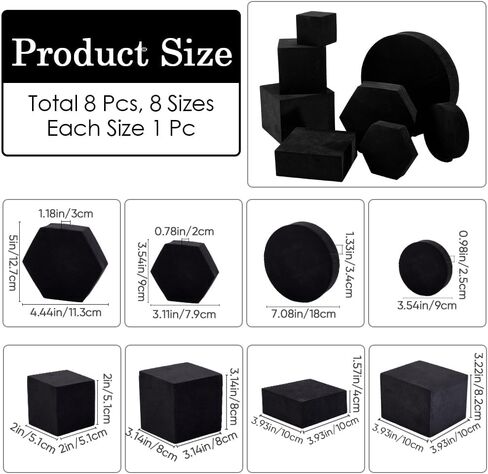 Creatcabin 8pcs 8 أنماط الدعائم الهندسية المكعبات ، مجموعة من الرغوة الصلبة ، قواعد العرض ، الدعائم ، مربعة ، مربع ، الدعائم ، الدعائم ، in Kuwait