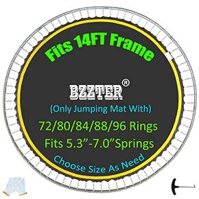 Trampoline Replacement Mat,Fits 14ft Round Frame,with 72 80 84 88 96 Rings for Choose,Fits 5.3-7 Inch Springs,10 Rows of Stitching,w/Pull Hook and Gloves,14ft Trampoline Mat
