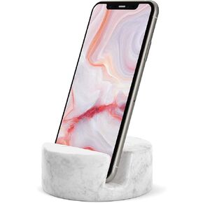 Crevasse Phone Stand Premium Carrara Marble Cell Phone Holder for Cellphone or Tablet on Your Desk, Counter, Table or Nightstand. Luxurious Solid Real Stone Phone Stand for Recording