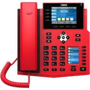 هاتف Fanvil X5U-R عالي الجودة بتقنية VoIP، شاشة ملونة مقاس 3.5 بوصة، شاشة ملونة جانبية مقاس 2.4 بوصة لمفاتيح DSS. 16 خط SIP، منفذ جيجابت إيثرنت مزدوج، محول الطاقة غير متضمن، أحمر