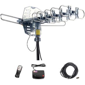 Digital Outdoor Antenna 2020 Updated Long Range 360 Degree Rotation VHF UHF HDTV Signal with Infrared Remote Controller for 2 TVs