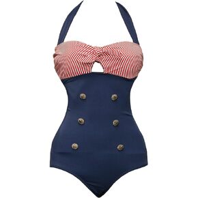 ملابس سباحة نسائية من bslingerie موديل 1950S بتصميم كلاسيكي من طراز بوش أب مونوكيني قطعة واحدة