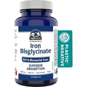 Iron Bisglycinate Iron Supplement for Pregnancy 120 Caps - 25mg Elemental Iron Deficiency Supplement - Iron Vitamins for Women - 3rd Party Tested - Formulated & Made in Canada