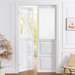 Tollpiz Small Sheer Door Curtain Closet Linen Textured Curtain Sheers Doorway Light Filtering Voile French Door Rod Pocket Curtains Patio Glass Door, 25 x 40 inches Long, Beige, Set of 1 Panel