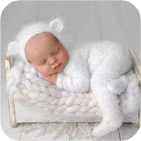 Newborn Photography Outfits Boys Girls Props Bear Footed Romper Bonnet Baby Photoshoots Costume Posing Accessories