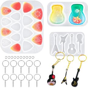 Voyyphixa 5pcs Guitar Pick Resin Molds with Guitar Pick Case Mold, Guitar Triangle Plectrum Silicone Molds Set, for Epoxy Resin Casting, DIY Musical Accessories