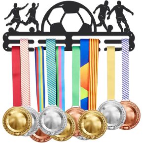 SUPERDANT Soccer Medal Hanger Display Sports Football Medal Display Rack Wall Mount Ribbon Display Holder Rack Hanger Decor Iron Hooks for 40+ Awards Sports Wall Hanging Athlete Gifts Boys and Men