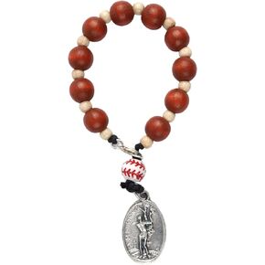 One Decade Wood Rosary with Saint Sebastian Medal Bag Clip for Baseball Athlete, 3 Inch