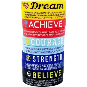 15-Pack Inspirational Quotes Silicone Wristbands | Motivational Gifts for Men Women Girls Boys | Dream Courage Achieve Strength Believe | Party Favors Rubber Bracelets for Adults, Teens, and Kids