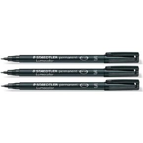 Staedtler Lumocolor Black Superfine Permanent Marker Pens Pack of 3 Waterproof Smudge Resistant Quick Dry CD DVD OHP