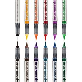 Karin Brushmarker Pro 12pc Basic Colors brush tip markers Set, Blendable, Water-Based, Brush Markers for Adults and Artists, 11 Colors + Colorless Blender, Adult Markers for Coloring Books and more