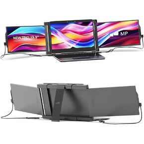 New Mobile Pixels Trio Max Portable Monitor, 14.1" Triple Monitor for 15''-17.3'' Laptops (Built-in Kickstand), USB A/Type-C FHD Laptop Screen Monitor(Optional Magnets), Windows/Android/macOS/Switch