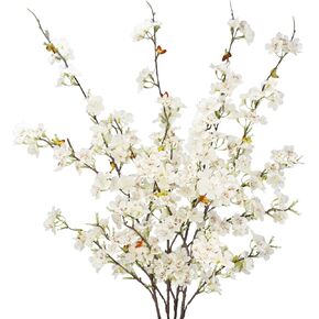 24Pcs Artificial Cherry Blossom Flower, Faux Silk Peach Blossom Branches Fake Plum Blossom Flowers Stems Arrangements for DIY Home Wedding Table Centerpieces Vase Decor