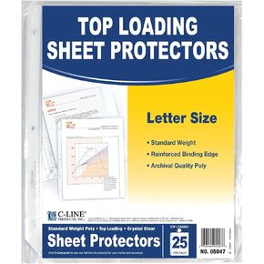 C-Line Top Loading Standard Weight Poly Sheet Protectors, Clear, 8.5 x 11 Inches, 25 per Pack (05047)