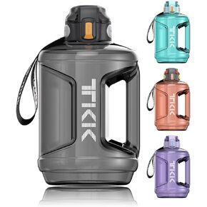 TKK Half Gallon Water Bottle Jug with Straw Time Marker Big Water Bottle Dishwasher Safe 1/2 Gallon 64 Oz Water Bottle Jug BPA Free Tritan for Gym Yoga Travel Camping Outdoor，Blue/Teal