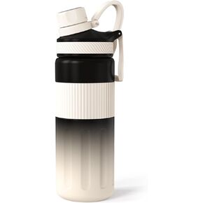 24 oz Insulated Water Bottle, Stainless Steel Sport Water Cup Flask Leakproof Wide Mouth Resusable Water bottles, Thermo Mug Keep Cold and Hot(Straw/Spout Lid/Carry Handle), Black/Pink