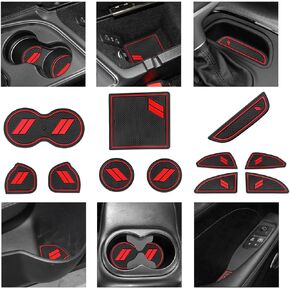 Anti-Dust Trim Mats Fit for 2015-2020 Dodge Challenger, Custom Interior Shifter Liner for Cup Holder Insert, Door Pocket, Center Console(11pcs, Red)