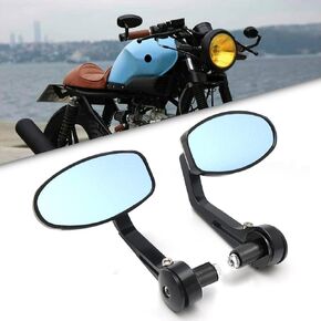 DREAMIZER Universal 7/8" 22mm Motorcycle Bar End Mirrors Oval Rear View Side for Bobber Cafe Racer Street Bike Chopper Cruiser - Black