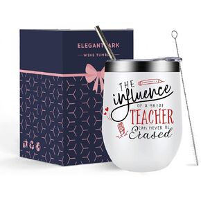 ELEGANTPARK Teacher Appreciation Gifts for Women Teacher Wine Tumbler Set of 2 Teacher Gifts Christmas Gifts for Teachers Thank You Present from Student Rose Gold Coffee Mug 12 oz
