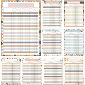 9 PCS Boho Rainbow Classroom Charts Boho Classroom Incentive Chart Homework Data Charts Rainbow Reward Chores Chart for Kids Behavior Learning School Attendance Homework Progress Tracking Pads