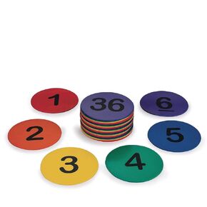 S&S Worldwide Spectrum 5" Numbered, Anti-Skid, Soft Round Vinyl Spot Markers for PE/Gym Classes, Class Room Activities and Games, Assorted Colors. Pack of 36.