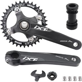 DJC Bike Crankset 104BCD with Chainring BSA Bottom Bracket with Spindle for MTB 1x 2X 3X Speed Mountain Bike Black Red Oilslick 170mm 175mm