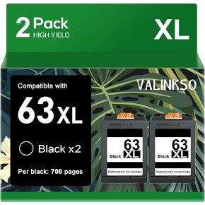 63XL Ink Cartridge for hp Ink 63 XL Combo Pack Works with Printers OfficeJet 3830 4630 4650 4655 5252 5255 5258 Envy 4520 4512 DeskJet 1112 2130 High Yield Printer Ink(2 Black)