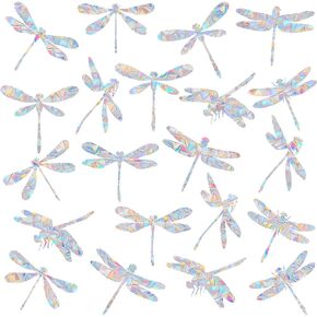 22 Pcs Dragonfly Window Clings - Anti-Collision Window Decals to Save Birds from Window Collisions,Non Adhesive Prismatic Vinyl Window Clings, Rainbow Stickers