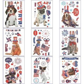 ABTOLS Patriotic PVC Dogs Window Clings, 9 Sheets Reusable 4th of July Decorations for Indoor Use, Wall Decor, Party Supplies