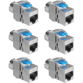kwmobile Keystone Module Jacks - 6 Piece CAT-8 Shielded Keystone Jack RJ45 Cat 8 Ethernet Module 40 Gbit with Shielded Metal Housing