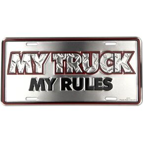 My Truck My Rules Funny Metal Diamond License Plate Auto Tag, 12" x 6"