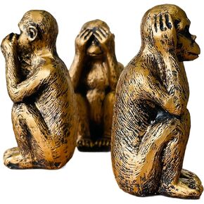 3 Wise Monkeys Statue Set - Hear No Evil See No Evil Speak No Evil - Resin Monkey Figurines for Office and Home Decor - Memorable Gift Option - Bronze Coating