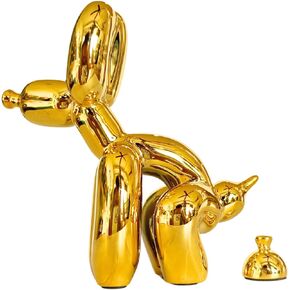 Pooping Dog Sculpture Gold, Fun Gift for Pet Lovers, Mothers Day, Aesthetic Decorative Balloon Dog Statue, Small Animal Figurine for Coffee Table, Bookshelf, Home Decor (Gold)