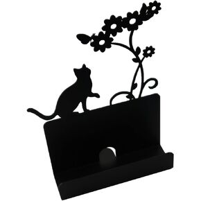Business Card Holder Stand for Office Coffee Shop Store Organizer Christmas Valentines Day Graduation Gift - Cat Shape -Black