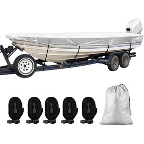 Boat Cover, Trailerable Boat Cover 12' - 14' Waterproof Oxford Fabric UV Marine Grade 210D Heavy Duty Fit Classic Boat Open Boat Deep V-Hull Fishing Boats Small Utility Boat and More
