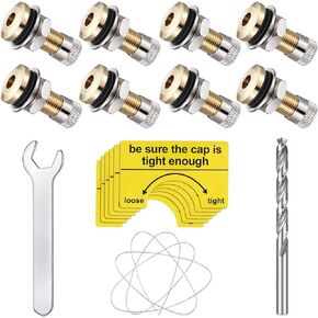 19 Pieces Fuel Gas Can Vent Caps 8 Pieces Fuel Gas Tank Vent Caps Gas Can Replacement Vent Plug Metal Gas Jug Vent Caps with Drill, Wire, Wrench and Warning Stickers for Gas Fuel Can (Silver)