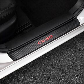 LEXLEY For Mazda 2023 2024 CX-50 CX50 Carbon Fiber Style Leather Door Sill Protector Anti-Dirty Scuff Plate Cover Guard Sills Protector Trim,Welcome Pedal Protect 4PCS -SLIVER