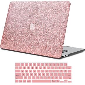 Compatible with MacBook Air 13 inch Case 2025 2024 2023 2022 M4 A3240 M3 A3113 M2 A2681, Glitter Smooth PU Leather Hard Shell Case + Keyboard Cover for MacBook Air 13.6 inch, Shining Rose Gold