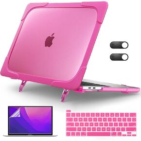 CISSOOK Heavy Duty Shockproof Case with Fold Kickstand for MacBook Pro 13 inch 2023 2022 2021 2020 Release Model M2 A2338 M1 A2251 A2289, Dual Layer Hard Shell for MacBook Pro 13, Rose Red